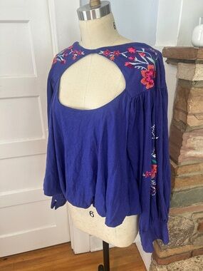 Free People Lita Floral Embroidered Cutout Blouse